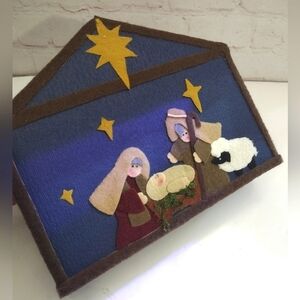 Vintage Nativity Set in Felt Applique Box